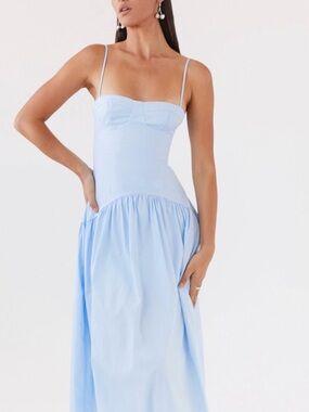 Pepper Mayo Yvette Corset Midi  Blue Spaghetti- Dress